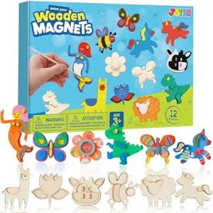 12 Wooden Magnet Creativity Arts & Crafts Painting Kit for Kids, Decorate Your Own Painting Gift for Easter Basket Stuffers, Birthday Parties and Family Crafts, Party Favors for Boys Girls