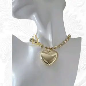 LaYaiBoutique #1131 Balin Necklace with Puffed Heart 14k Gold Layered HIGH QUALITY