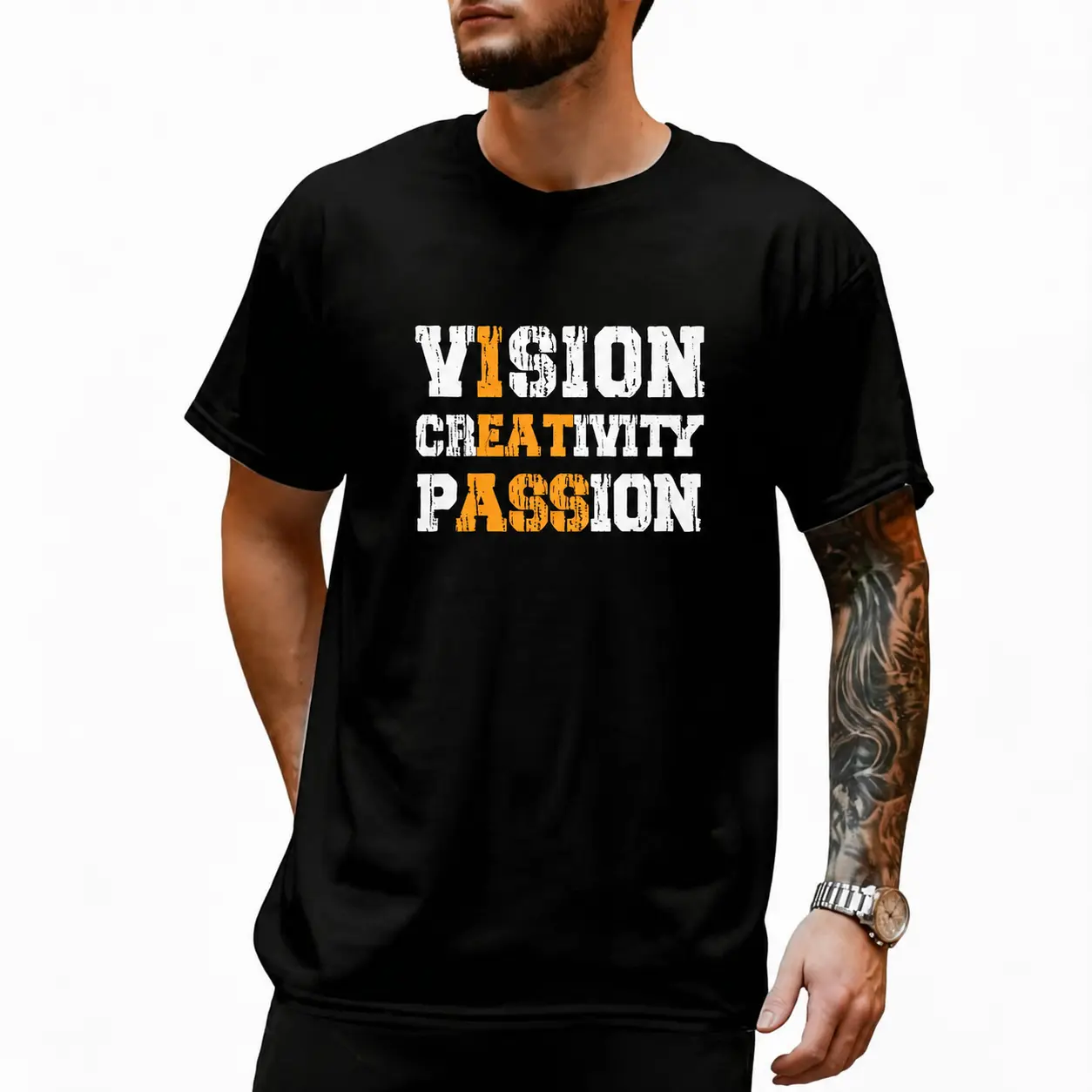 Women's 100% Soft Cotton Short-Sleeve Graphic T-Shirt - 180g Regular Fit, Skin-Friendly Round Neck Top with 'Vision Creativity Passion' Slogan, Fashion Casual Breathable All-Seasons Streetwear