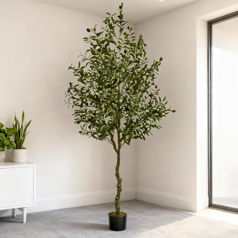 7ft Artificial Olive Tree - Faux Silk Indoor Plant with Durable Polyester Lifelike Leaves, Vivid Color Perfect Home Decor for Office, Artificial Trees for Wardrobe, Garage Home Supplies
