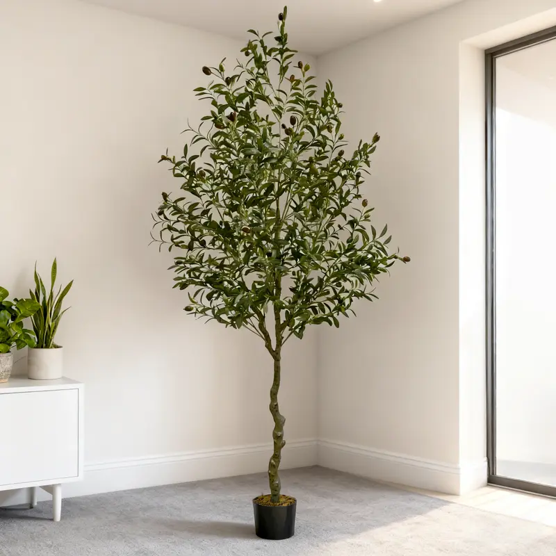 7ft Artificial Olive Tree - Faux Silk Indoor Plant with Durable Polyester Lifelike Leaves, Vivid Color Perfect Home Decor for Office, Artificial Trees for Wardrobe, Garage Home Supplies