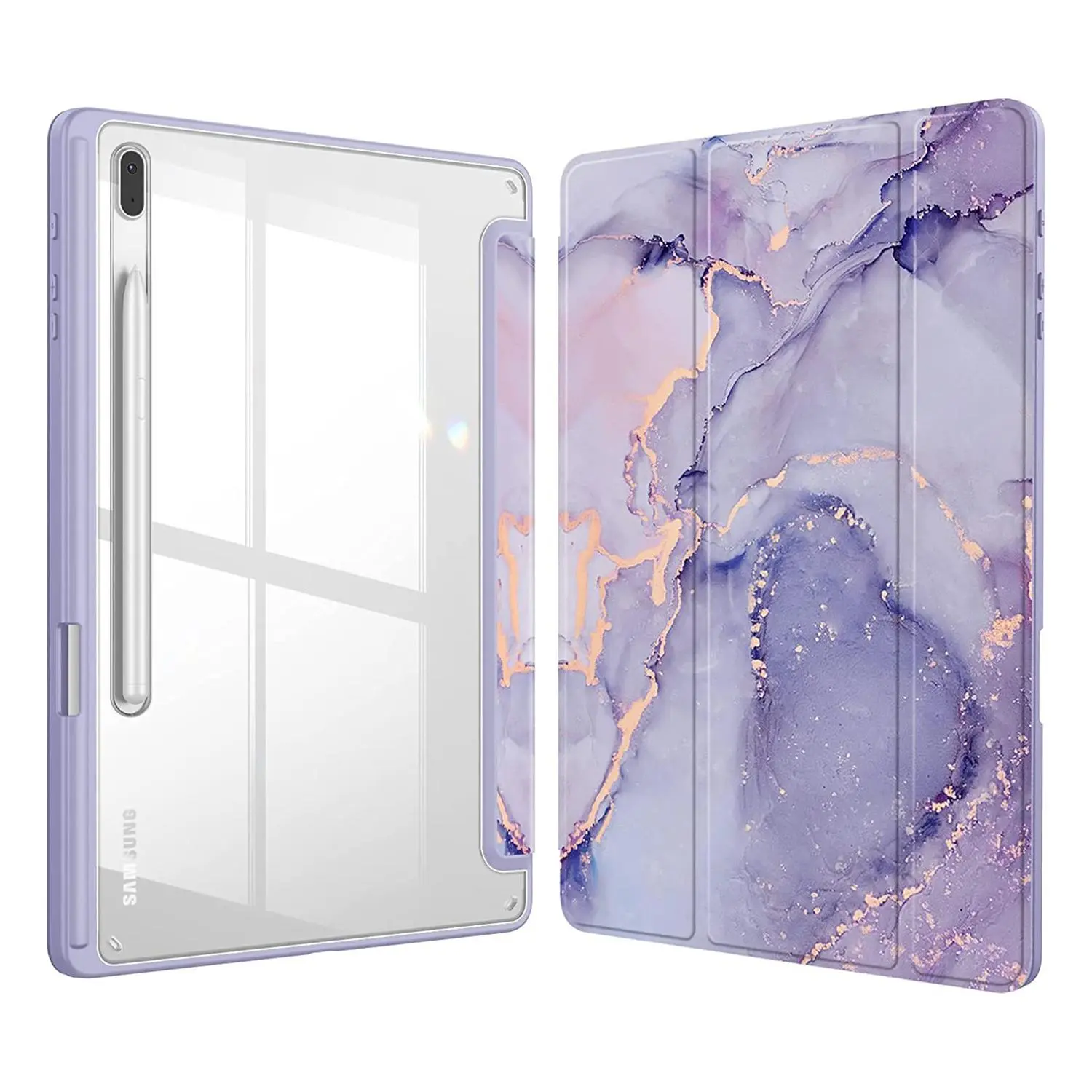 Sturdy, Stable Tablet Case for Samsung Galaxy Tab S11, S11 Ultra, S10 FE Plus 11in - Acrylic Anti-Bend, Shockproof Protection Cover with Stylus Holder, Marbleized Tablet Accessory