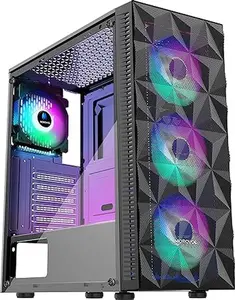 MOROVOL PC Case Pre-Install 4 RGB Fans, ATX Gaming Computer Case with Diamond-Shaped Mesh Front & Tempered Glass Side Panel, USB 3.0 Airflow Mid Tower case,621