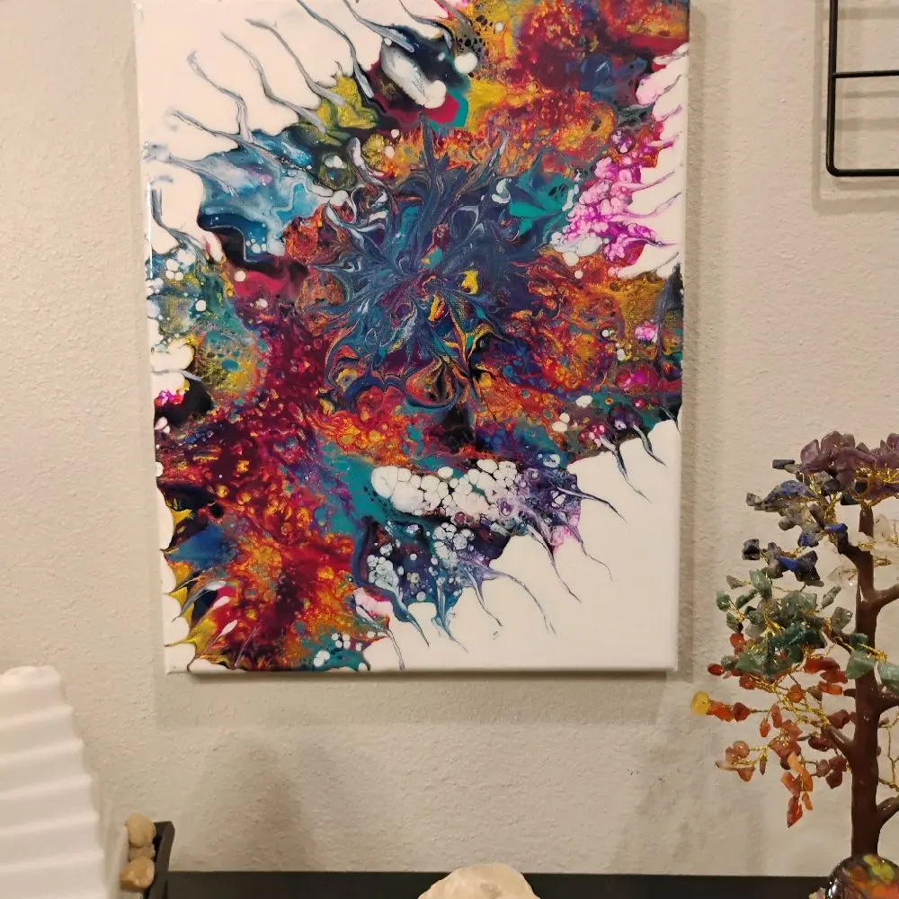 Color Explosion 11x14 Canvas Custom Designed Wall Art with Resin Finish - Abstract Design in Various Colors
