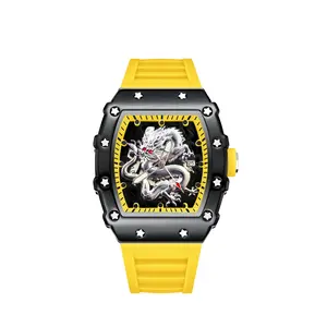 [Jackie Chan Adventure] New Saint Lord Silver Dragon Men's Watch Casual Sports Fashion Trend Fully Automatic Quartz Luminous Waterproof Barrel-Shaped Silver Dragon Men's Business Watch