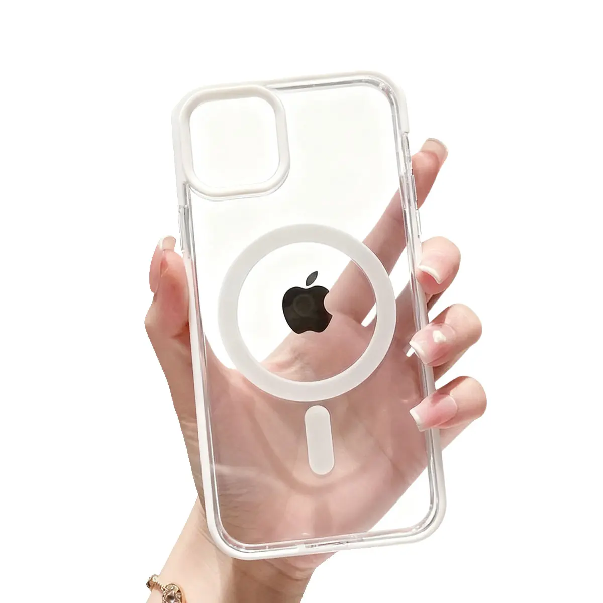 Magnetic Ultra-Clear Silicon Smartphone Case - Anti-Yellowing, 1.5m Shockproof Drop Protection, Soft-Touch Frame (White/Black/Gold Edges) for iPhone 11/12/13/14/15/16/17 Pro Max - Handheld Cellphone Devices Accessories
