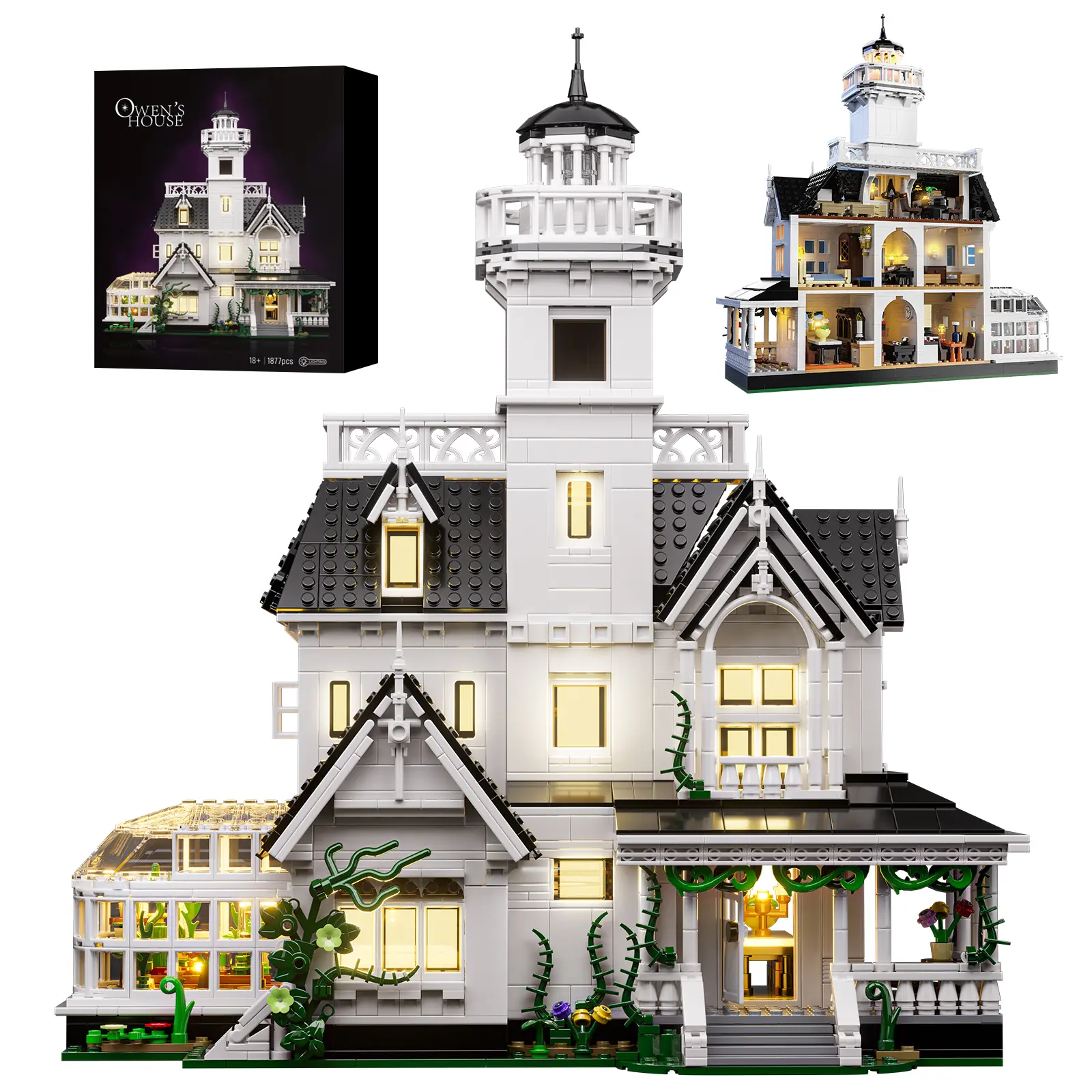 Light Up Magic House Building Blocks Sets | 1877 Pcs Vintage Lighthouse Architecture Construction Toys, Detailed Bricks Model With LED Lights, Paper Instruction, Collectible Building Blocks Kit For Home Decor Gift