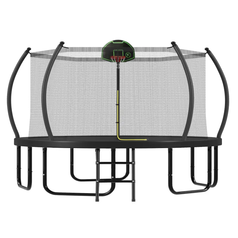 Bellemave 12/14/16FT Trampoline for Kids and Adults, Round Outdoor Jumper with Safety Enclosure Net, Basketball Hoop, and Ladder, Durable 1500LBS Capacity, Sports, Unisex, Metal, 14Ft