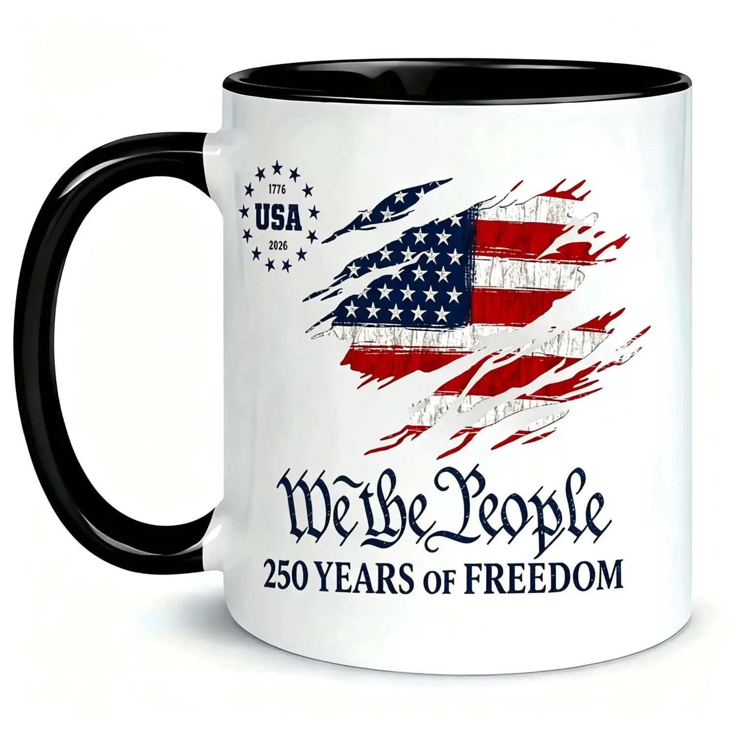 American 250th Anniversary Mug, Eye-catching July Fourth Fireworks Celebration Cup, Elegant Meaningful Gift for Dad Grandpa Patriot Friends, USA Flag Printed Ceramic Drink Cup for Holiday Home