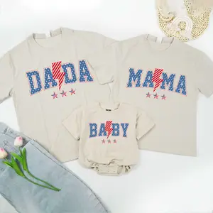 4th Of July Family Matching Shirts, Patriotic Lightning Bolt Outfit For Dad Mom Baby Sister, USA Flag Independence Day Clothes