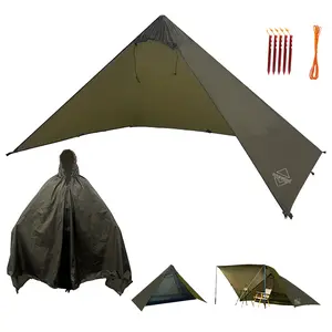 Onewind Solitary Shelter Ultralight Shelter | 2-in-1 Camping/Bushcraft Shelter & Rain Poncho | 300g Silnylon 3000mm Waterproof w/Stakes & Guyline
