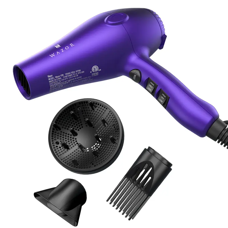 Ionic Hairdryer Set - 1875W Ionic Ceramic Diffuser Hair Dryer with AC Motor, ALCI Safety Plug, Diffuser & Comb Nozzle, 2 Heat/3 Speed Settings, Lightweight ABS Anti-Frizz Tool for Curly Locks & Silky Straight Styles