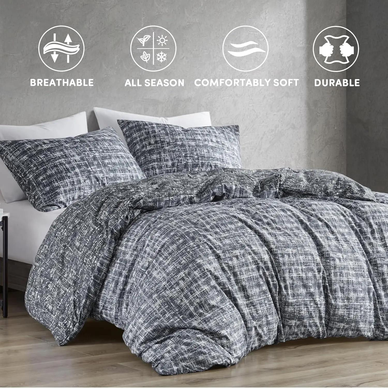 3 Pieces Comforter Set - Bedding for All Seasons, Ultra Soft Reversible Comforter with 2 Matching Shams, Easy Care, Machine Washable, Maca