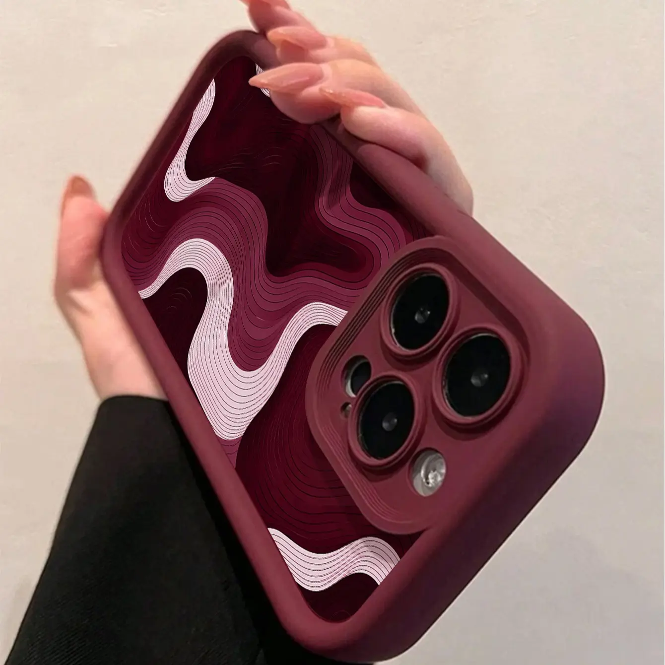 Elegant Wine Color Water Ripple Pattern Phone Case, Compatible with iPhone 11/12/16 Series, Stylish Protective Cover