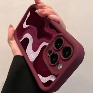 Elegant Wine Color Water Ripple Pattern Phone Case, Compatible with iPhone 11/12/16 Series, Stylish Protective Cover