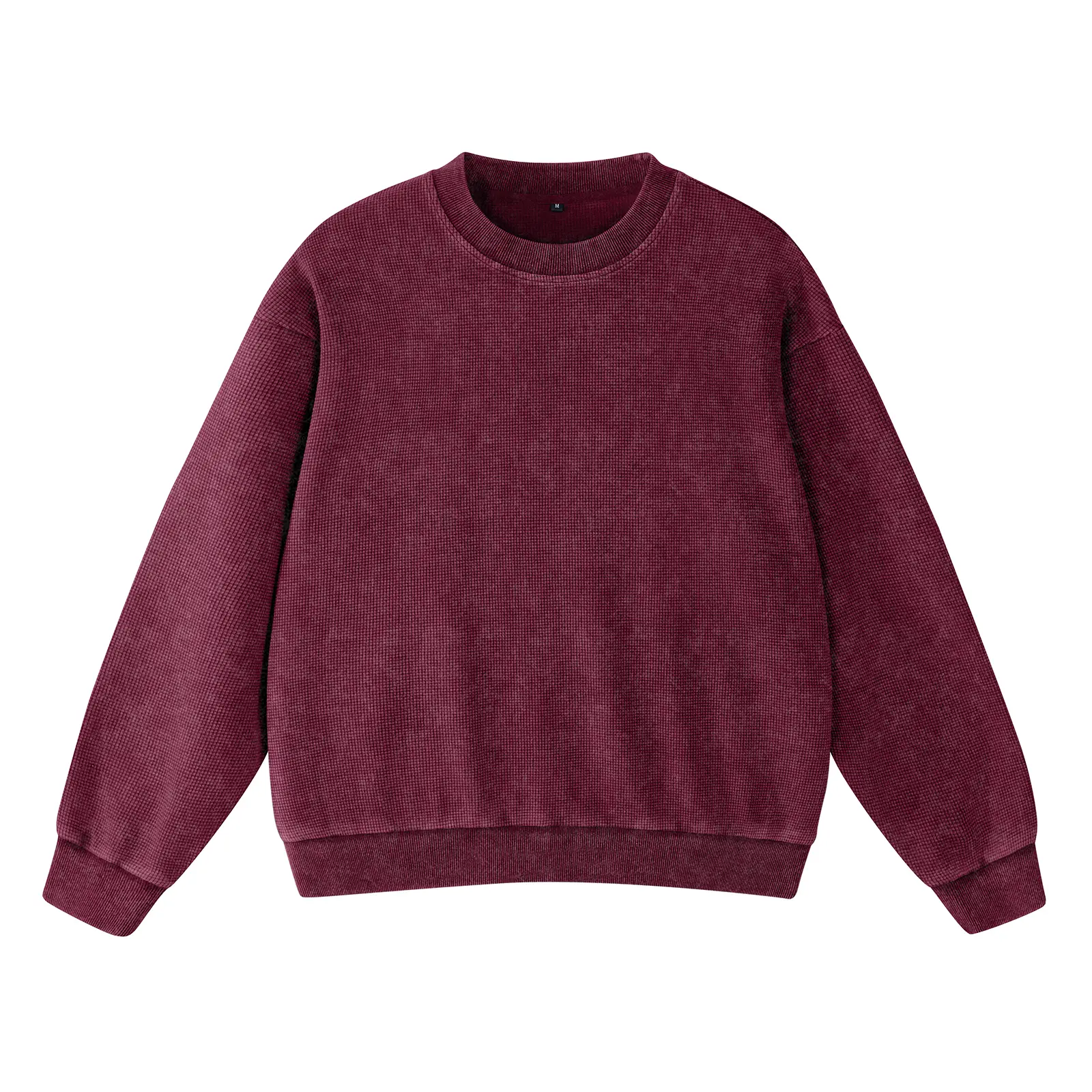 FAIABLE Oversized Acid washed Unisex Sweatshirt Loose Fit Cotton Pullover Vintage Crew Neck Sweatshirts Waffle Fabric