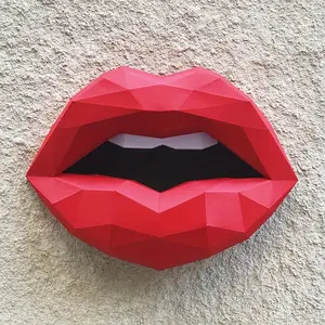3D DIY Paper Model Red Lips Decor Figurine, papercraft DIY, Low-Poly Foldable Design, Handcrafted Paper Art, for Home Decor, Party, for Various Occasions Including Christmas, Halloween, Easter, Thanksgiving, Valentine'S Day, Hanging Hangable Ornaments Set