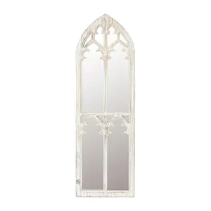 LuxenHome Distressed White Wood Cathedral Framed Wall Mirror