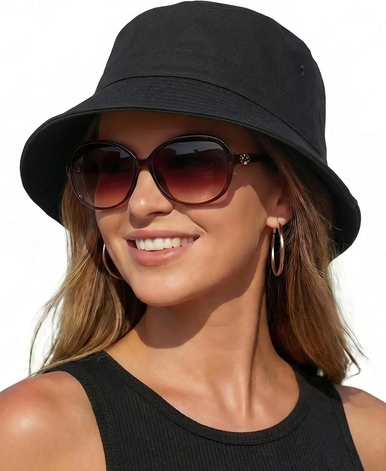 HONGTEYA Cotton Packable Sun Bucket Hats for Women and Men, UV-Protective Outdoor Headwear for Beach, Fishing (Fashion Accessory)