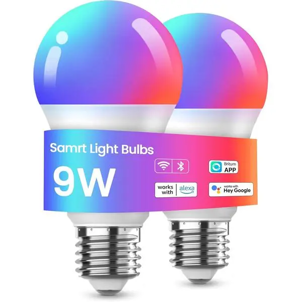 Meliya Smart Light Bulbs, Color Changing Smart Bulb Work with Alexa & Google Assistant, 2.4GHz WiFi Bluetooth LED Light Bulb, Dimmable & Timing,Music Sync,Voice Control,RGBWW A19, 9W 800 LM (2 Pack)