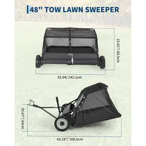 48" Lawn Sweeper Tow Behind, 26 Cu.Ft Capacity Pull Behind Yard Sweeper Large Leaf Collector, Leaf & Grass Catcher with Adjustable Brush Height & Dump from Seat Handle for Yard, Farm, Garden