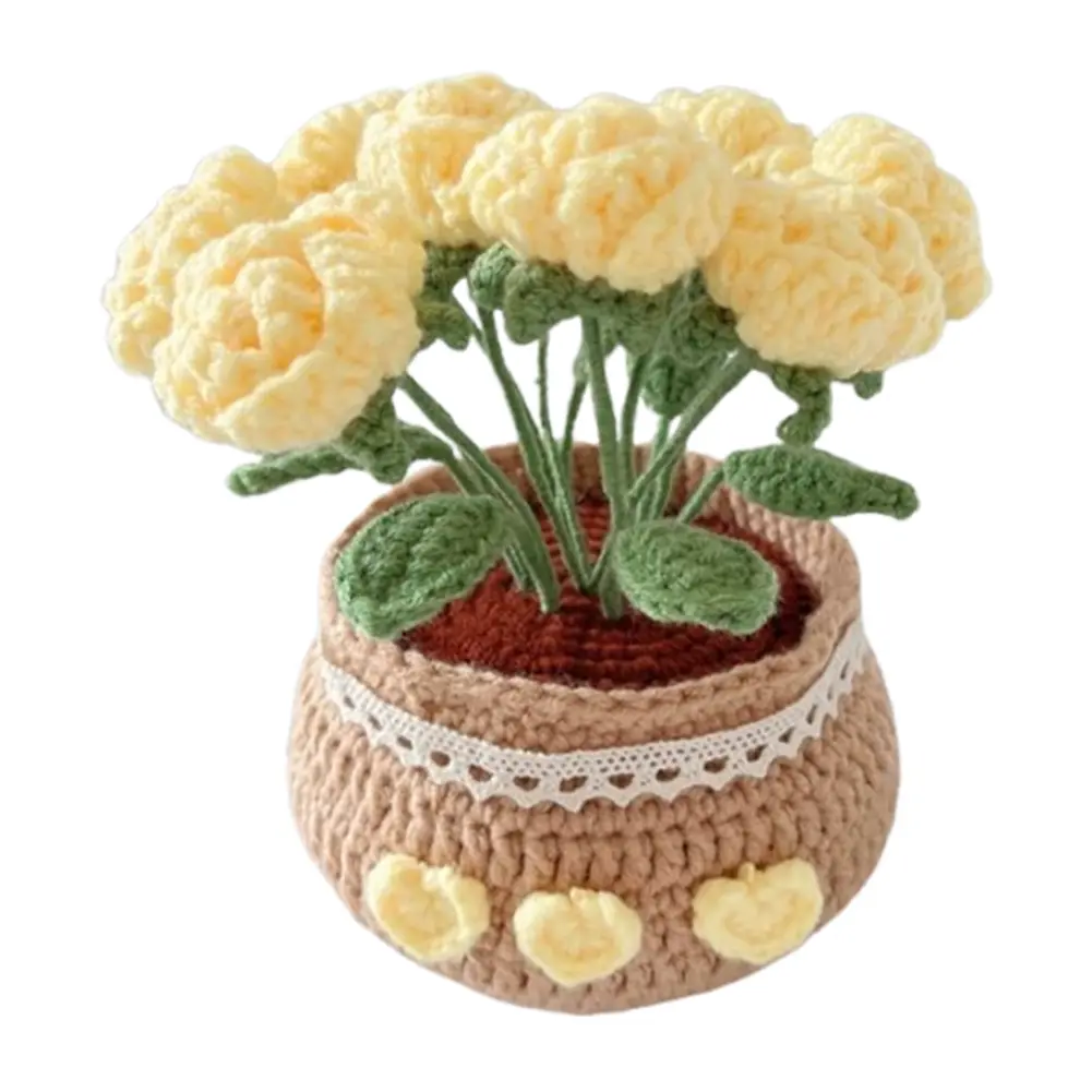 DIY Flower Potted Crochet Comprehensive Kit - Semi-Finished Eco-Friendly Materials Craft Set, Simple to Learn with Video Tutorials, Wear-Resistant Hand-Woven Artificial Small Potted Holiday Gift for Friends, Home Room Decor Desktop Ornament