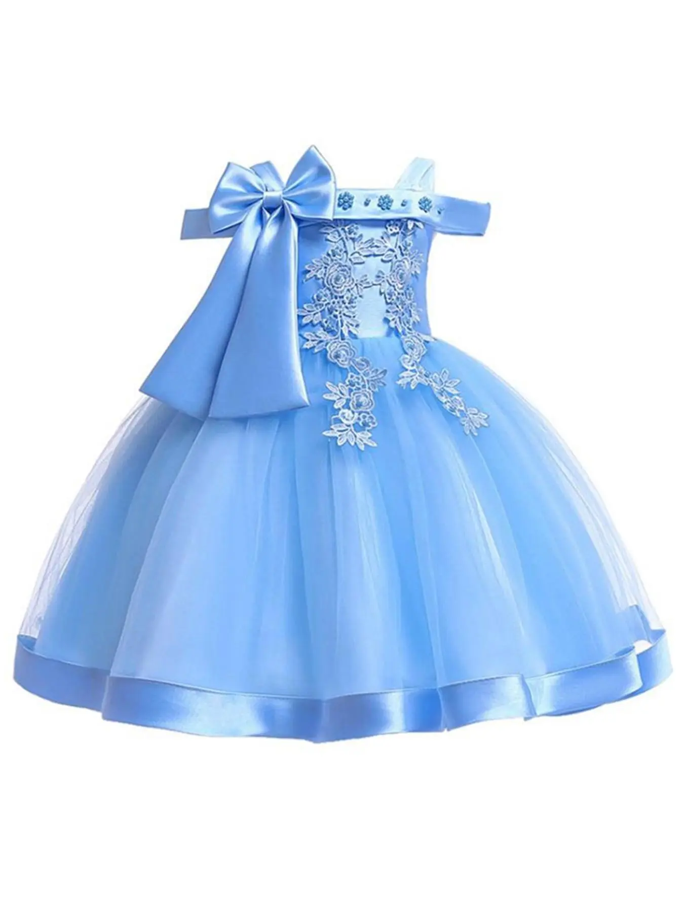 3 to 10 Years Pink Tulle Beads Embroidery Big Bow Sleeveless Dress, Appliques Sleeveless Dress, Kids Clothes Flower Girls Ball Gown Pageant Stage Performance Frock Children Princess Prom Formal Evening Party Banquet Dresses for Season