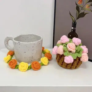 Mini Crochet Rose Coaster Set | Handmade Flower Coasters & Desk Decor