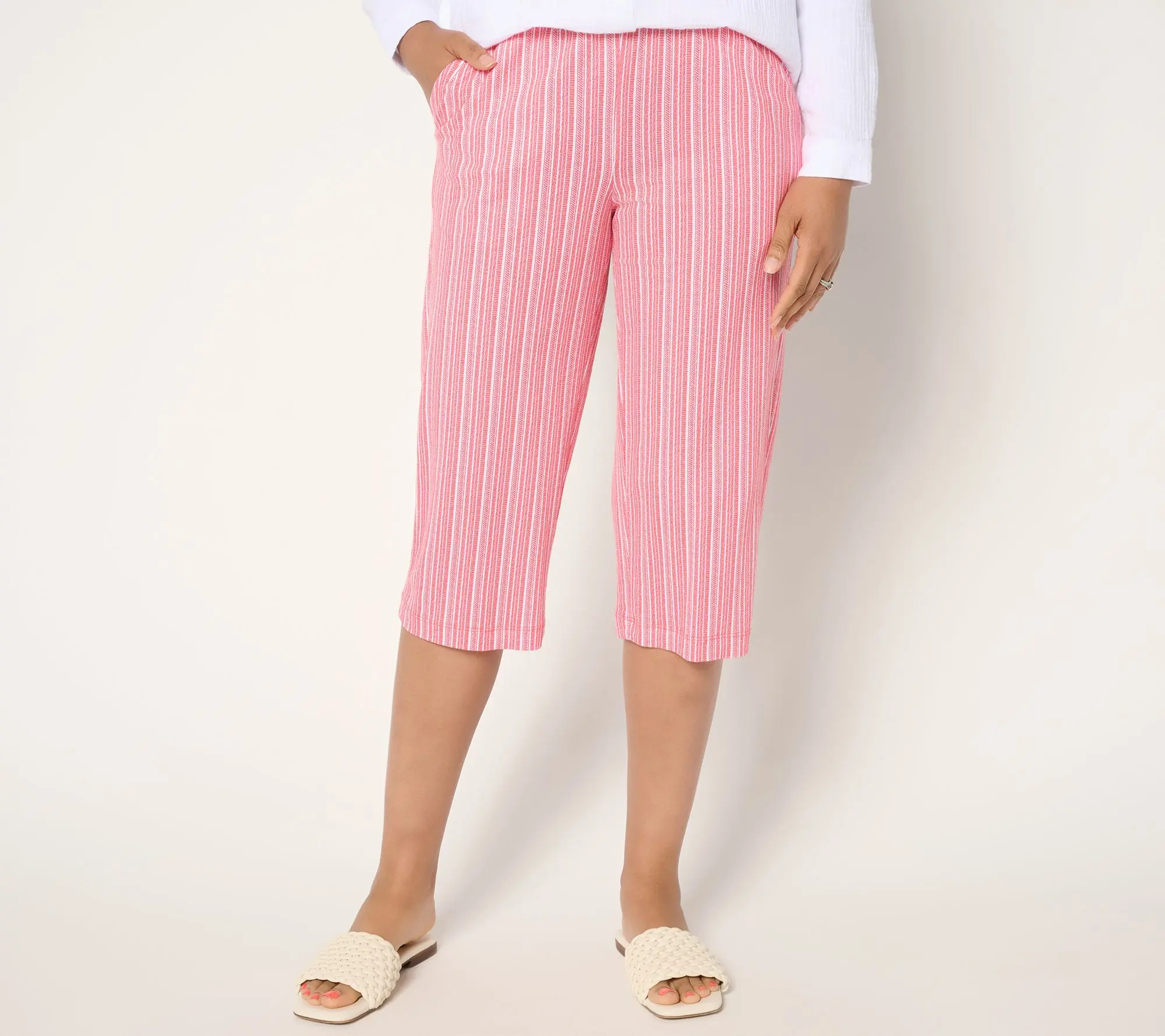 Belle Beach by Kim Gravel Regular Cabana Knit Striped Capri Pant