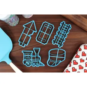 Train Cookie Cutters Set One - Conductor's Hat, Railway Track, Steam Engine, Train Ticket, Train Whistle Baking Supplies Kit Baking Tools