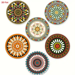 6pcs Wooden Coasters Featuring Mandala Patterns, Designed for Heat Insulation, Suitable for Bars, Family Gatherings, Cafes, Offices, And All Occasions