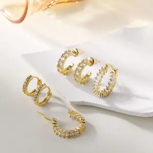 Elegant high-end earrings set for ladies with zircon full diamond circles