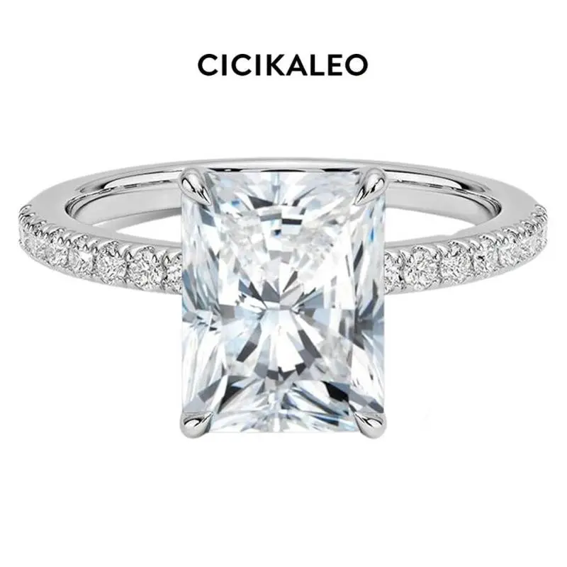 CICIKALEO 3CT/5CT  S925 Sterling Silver Promise Ring for Women  Radiant Cut Cubic Zirconia Pave Band Diamond-Like Sparkle Engagement Wedding Anniversary Gift for Her tiktokshopbacktoschool