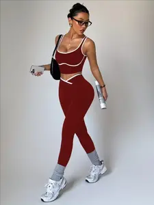 Women's Yoga Sport Two-Piece Set Striped Square Neck Sleeveless Top Color Block Pants Casual Slim Fit Workout Running Clothes Suitable for Fitness Running Yoga Activewear Workout Sportswear Workout Running Outfits