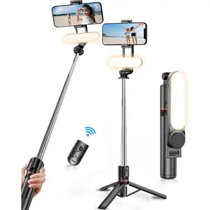 Selfie Stick Tripod with Light Extendable Selfie Stick with Detachable  Remote Travel Video Phone Tripod Stand with Light Cell Phone Mount Holder Compatible with   Phone Android