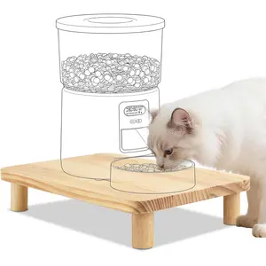 Cat Food Stand for Automatic Feeder & Traditional Bowls, Elevated Cat Food Table Station, Raises Feeder/Bowl by 2 3/8", Premium Solid Wood, Relieves Pet Spine and Joints