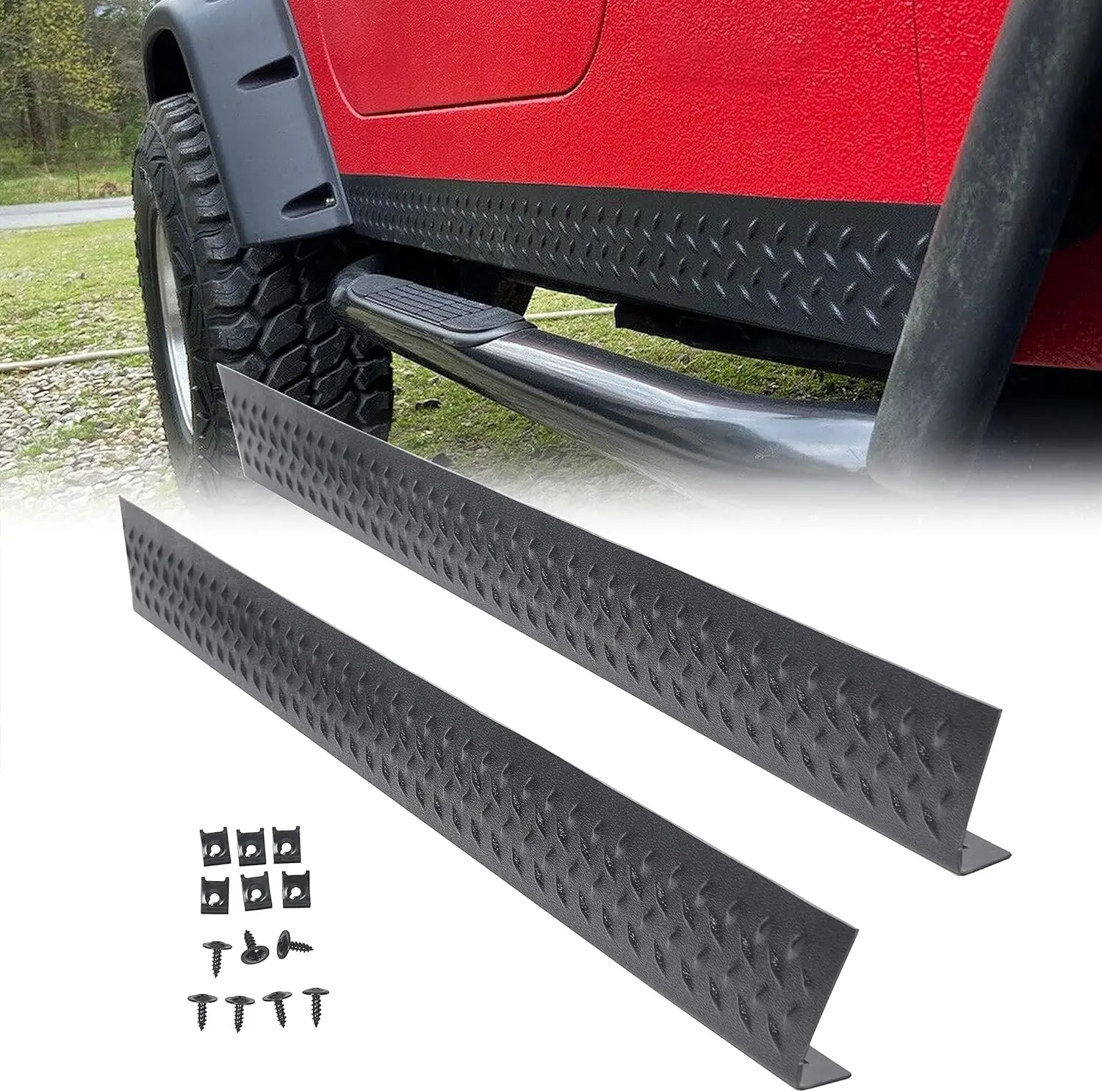 Side Body Armor Rocker Panel Compatible with 1997-2006 Jeep TJ Wrangler Diamond Plate Kit Replacement for 11650.05 Car Accessories Truck
