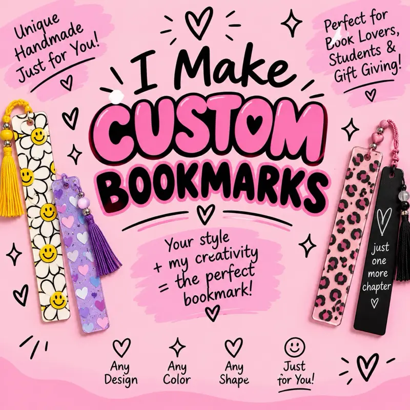 Custom Bookmarks - Unique Handmade for Book Lovers Students & Gift Giving Any Design Color Shape Just for You