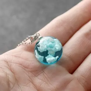 Aesthetic Blue Sky Cloud Pendant Necklace – Dreamy Glass Orb Resin Marble Ball Jewelry for Women & Girls | Unique Gift Idea for Her, Cute Cottagecore Fairycore Core Style Necklace | Kawaii Sky Charm Necklace with Clouds & Sky Aesthetic Jewelry Accessory