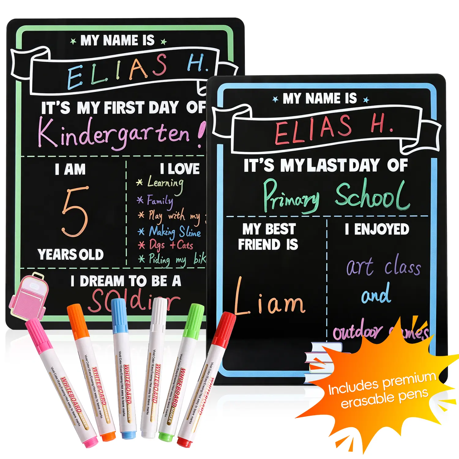 First Day of School Sign Reusable Chalkboard | First & Last Day Photo Board for Kids | Back to School Memory Sign | Photo Prop to Record Memories for Kids
