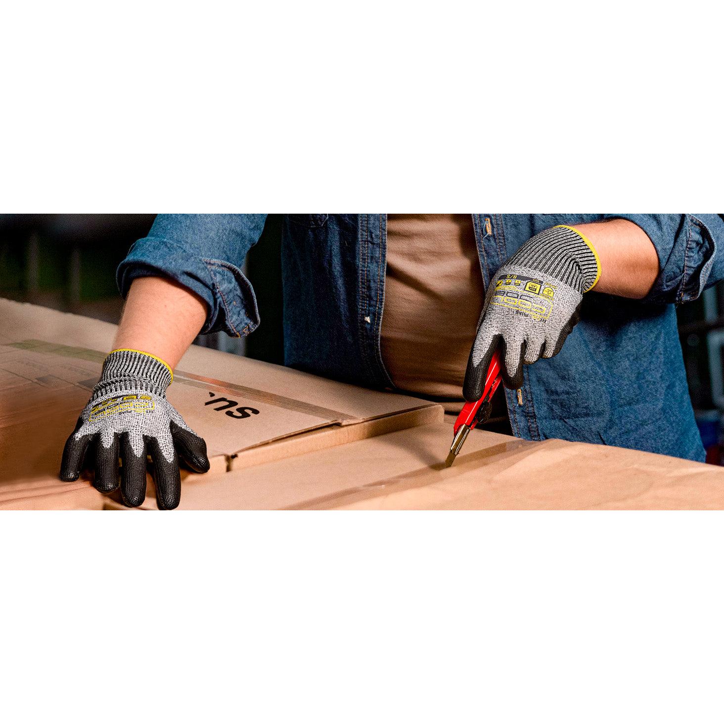 COOLJOB 12/120 Pairs A6 Cut Resistant Safety Work Gloves with Grip, Breathable Lightweight Polyurethane Coated Gloves