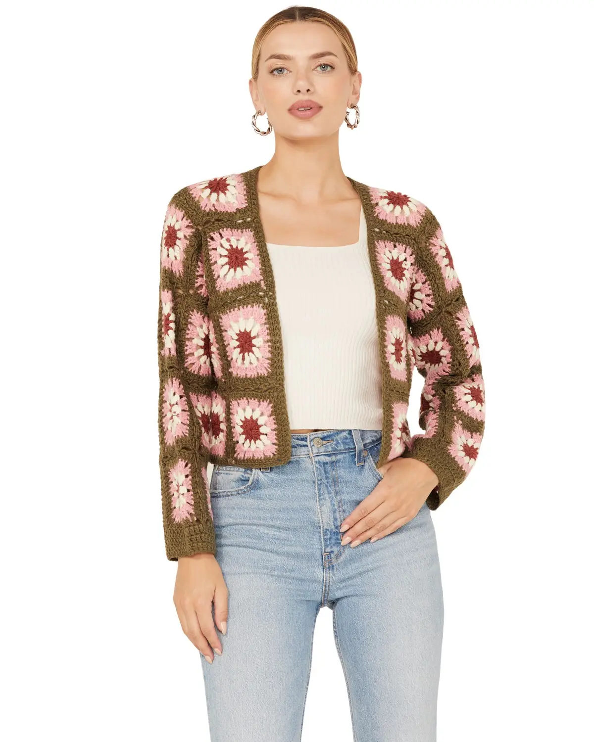 Sadie Women's And Sage Women'S Whoopsie Daisy Crochet Cropped Cardigan - Le3466