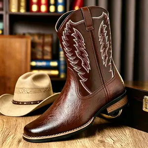 Men’s Fashion Cowboy Boots – Solid color design, classic styling, wear-resistant rubber sole, suitable for outdoor and street styles, men’s fashion model. botas masculinas