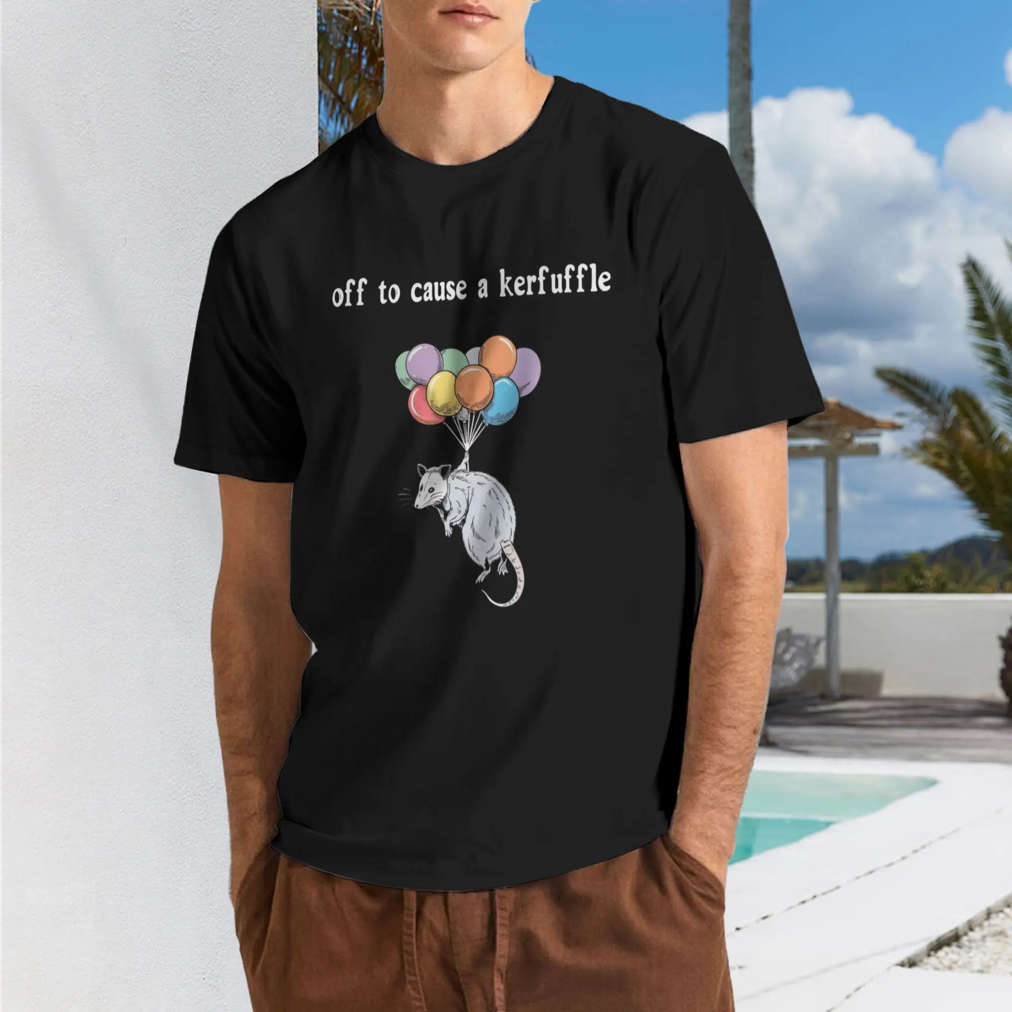 Off to Cause A Kerfuffle Funny Opossum T-Shirt - Retro Quirky Weird Animals Graphic Tee with Opossum Art, Unisex Casual Crew Neck Short Sleeve Shirt for &, Year-Round Comfortable Wear