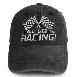 Race Car Hats for Men Women, Funny Adjustable Washed Cotton Embroidered Checkered Flag Racing Baseball Cap, Gifts for Friends Car Enthusiast Fans Driver Birthday Party Supplies Outdoor Sports