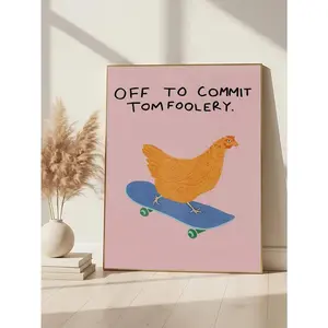 1pc Vintage Minimalism Off To Commit Tomfoolery, Fun Print, Chicken Art, Gallery Wall Art, Love Bread Me Print, Duck Print, Animals Wall Art, Festival Gift, Bedroom Decor, Living Room Decor, Office Decor, Kitchen Decor, Wall Arts, Wall Decor