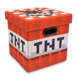 Minecraft TNT Block Fabric Storage Bin Cube Organizer with Lid | 13 Inches