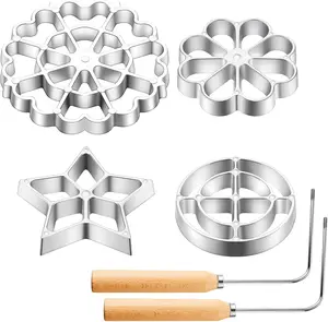 6 count Rosette Iron Mold Set Bunuelos Mold with Handle Cooking  Maker Kit Cookie   Alloy Waffle Maker with 3 Interchangeable   Flower Circle()