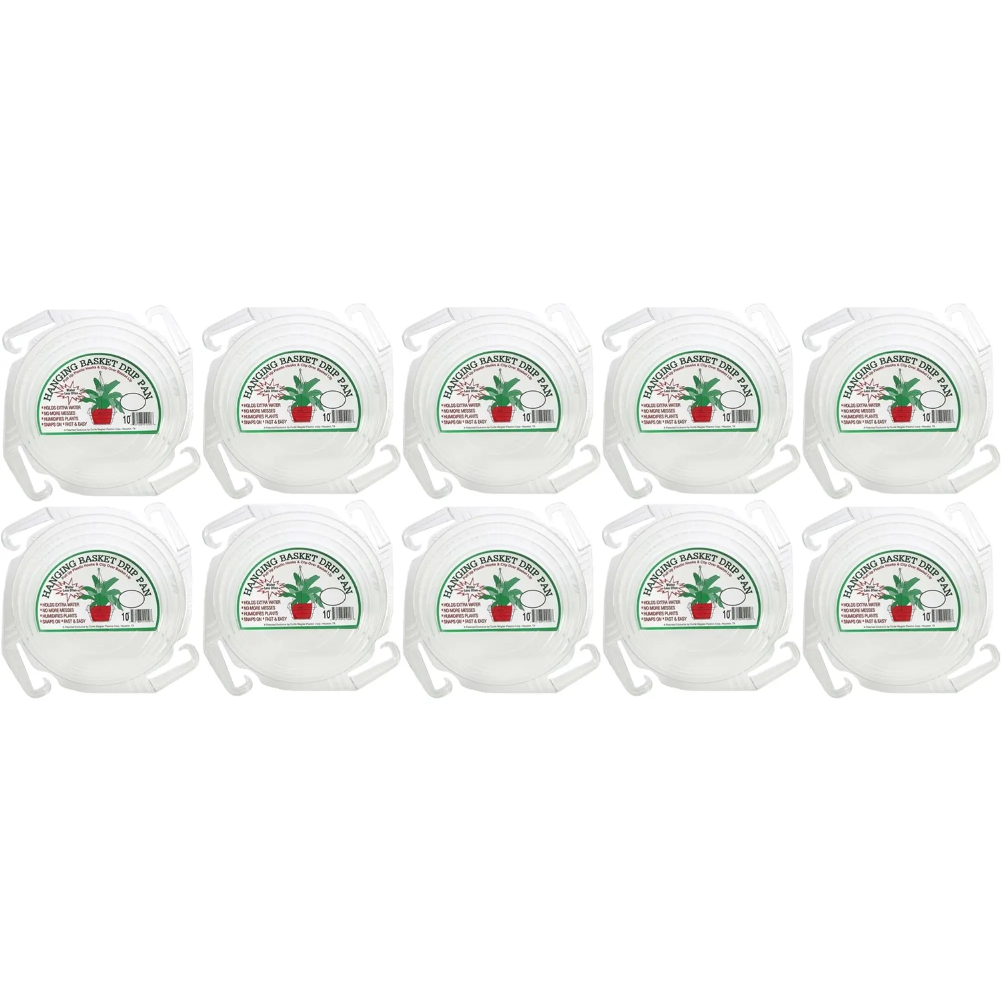 Curtis Wagner Clear Plastic Hanging Basket Drip Pan Saucer, Clip On, 10" (Pack of 10)