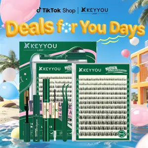 KEYYOU Nova Squirrel Fluffy LashClusters Kit Wispy Eyelash Clusters Kit Natural D Curl 8-16mm Clusters Eyelash Extension Ultra Thin Band Spider Lashes with Lash Tools for Daily Date Makeup #DealsForYouDays